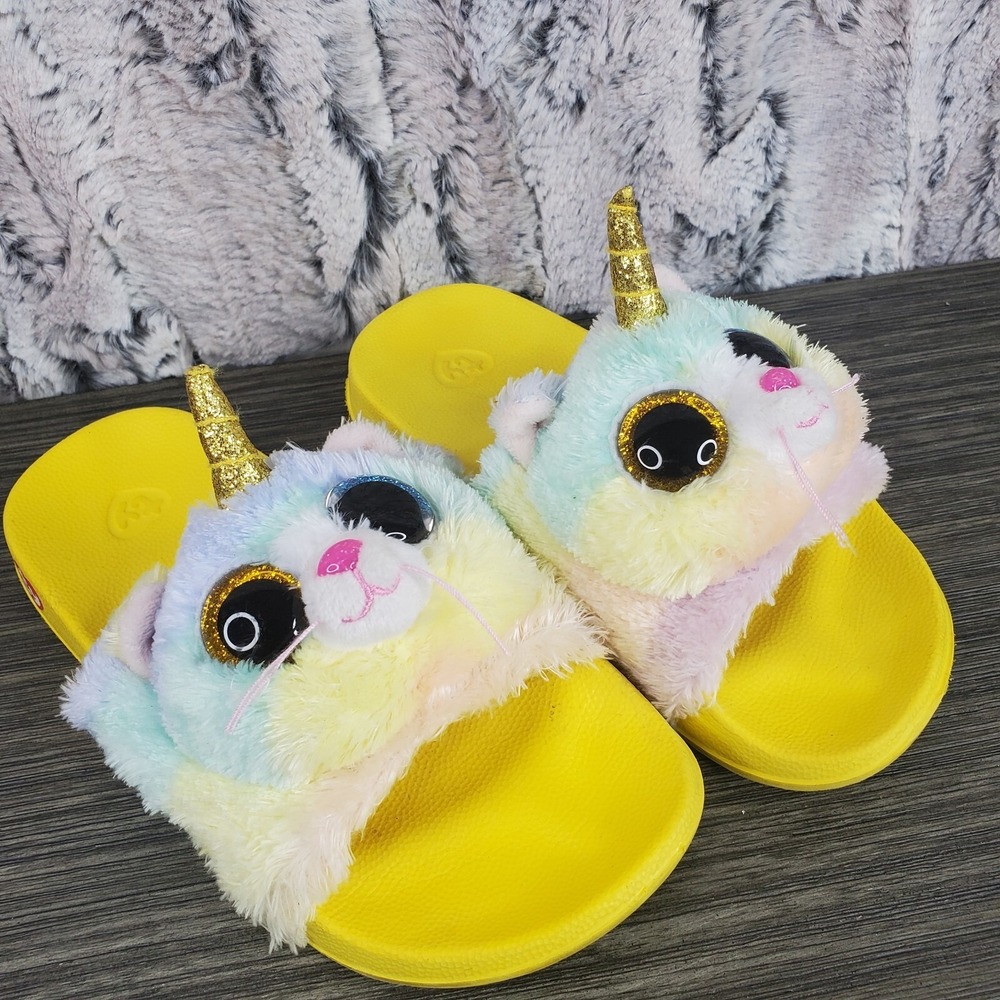 TY Heather Unicorn Kitty Slide Sandals‎ Yellow / Multicolor Youth 11-13